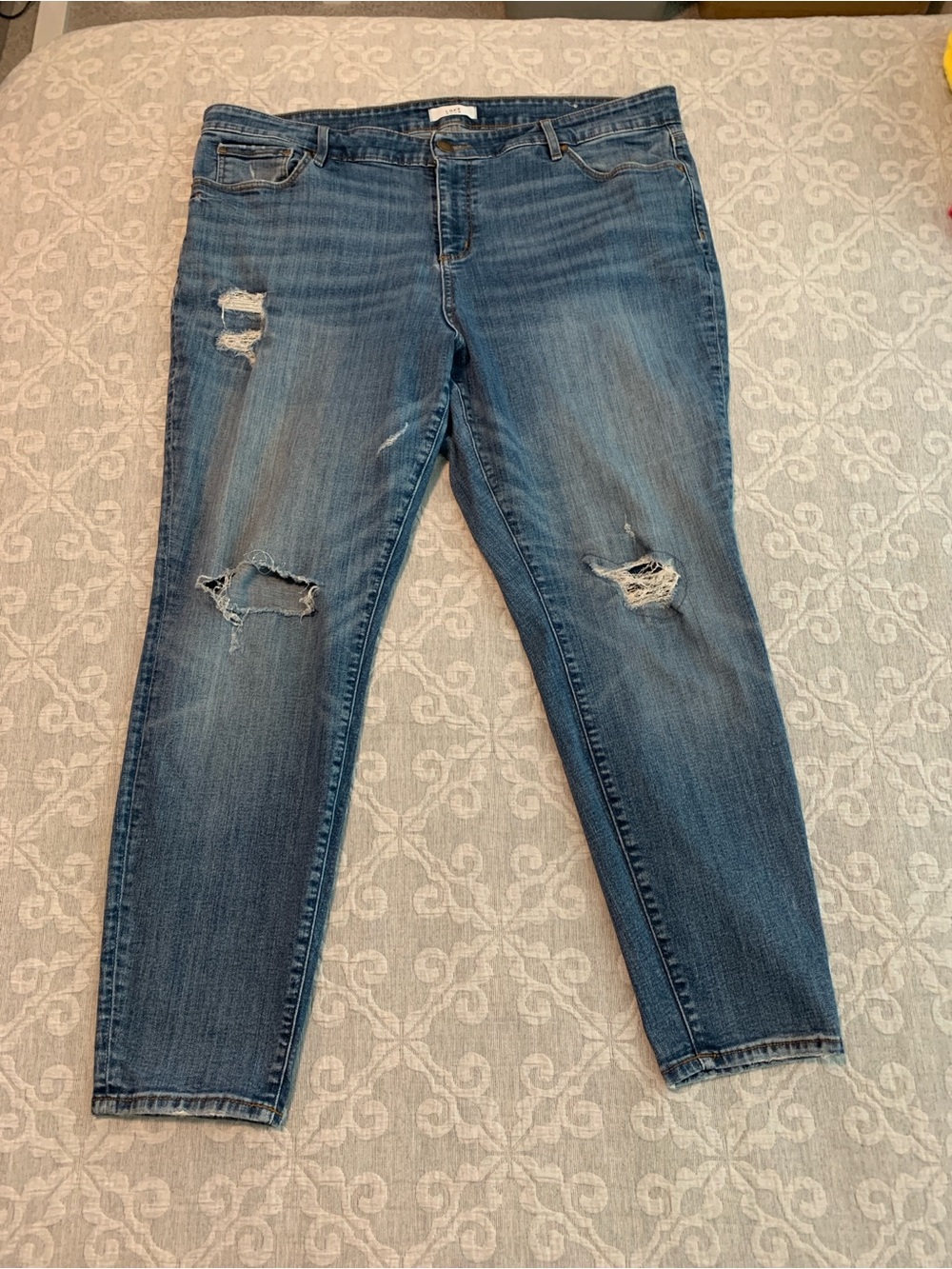 LOFT Distressed Dark Blue Stretchy High Waist Skinny Jeans (Size 20)